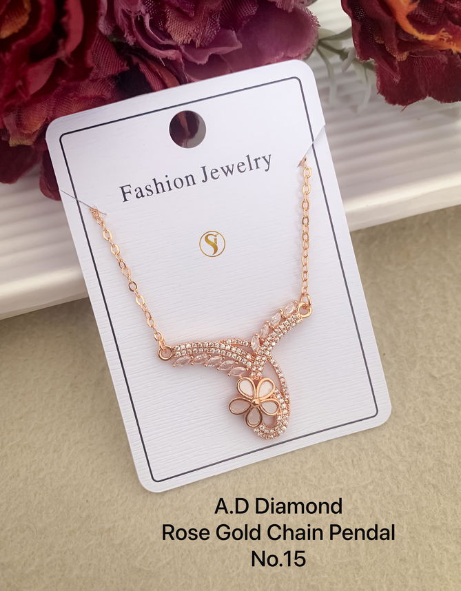 8 Designer AD Diamond Rose Gold Chain Pendant Wholesale Shop In Surat
